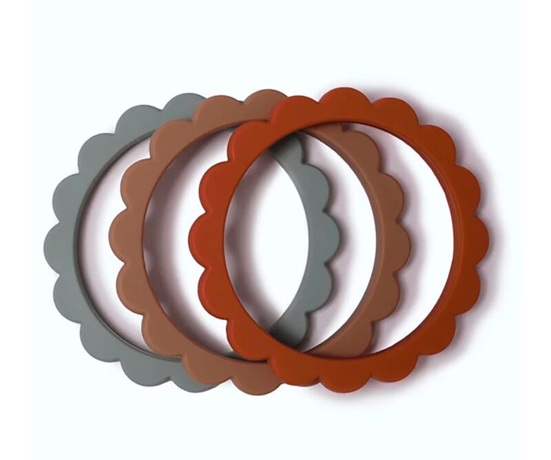 3 Brazaletes Mordedor Mushie Cambridge Blue/Clementine/Natural