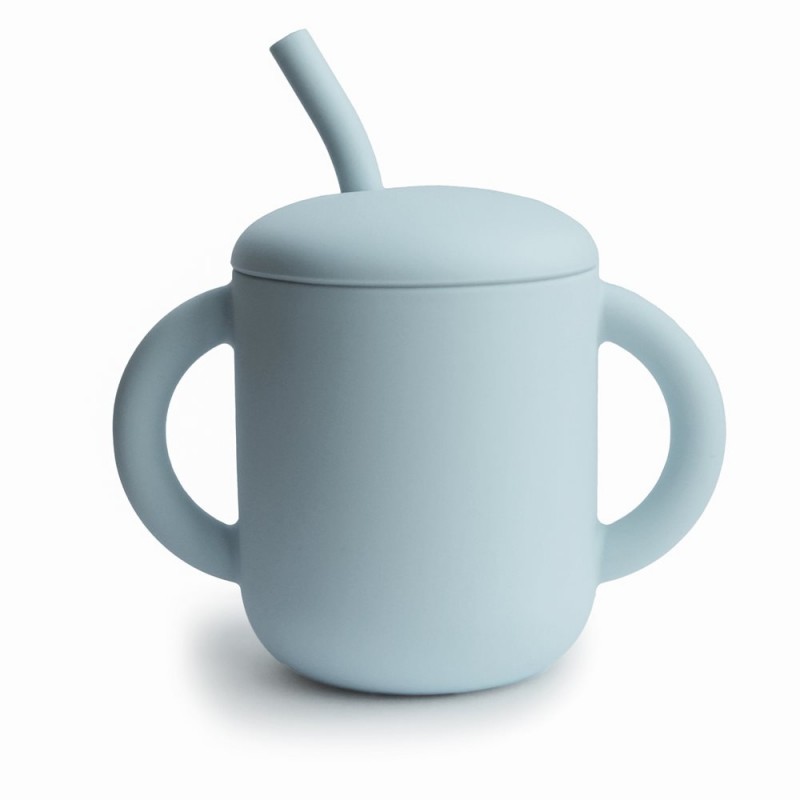 TAZA DIDÁCTICA+PAJITA SILICONA SOLID POWDER BLUE