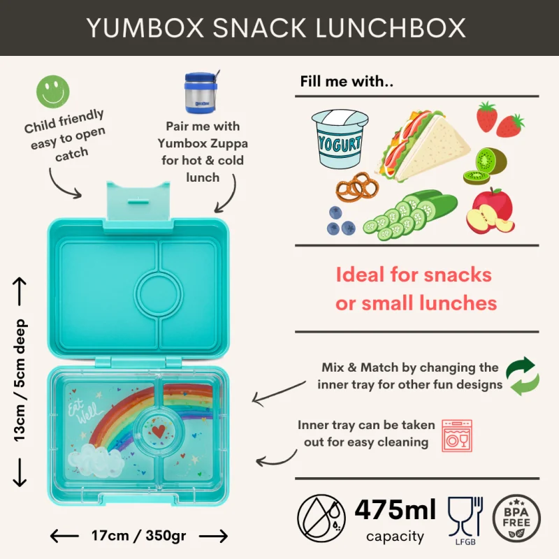 Caja Bento Snack 3 secciones Misty Aqua / Bandeja Rainbow - Imagen 2